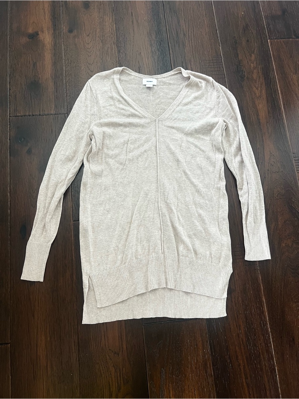 Oatmeal ribbed V-Neck Lightweight Sweater